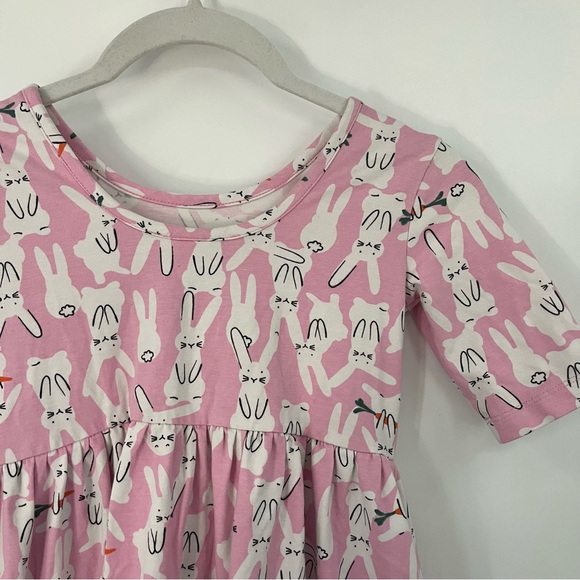 Hanna Andersson 8 130cm Tiered Skater 0293 Happy Bunny On Pink Dress - Picture 5 of 9